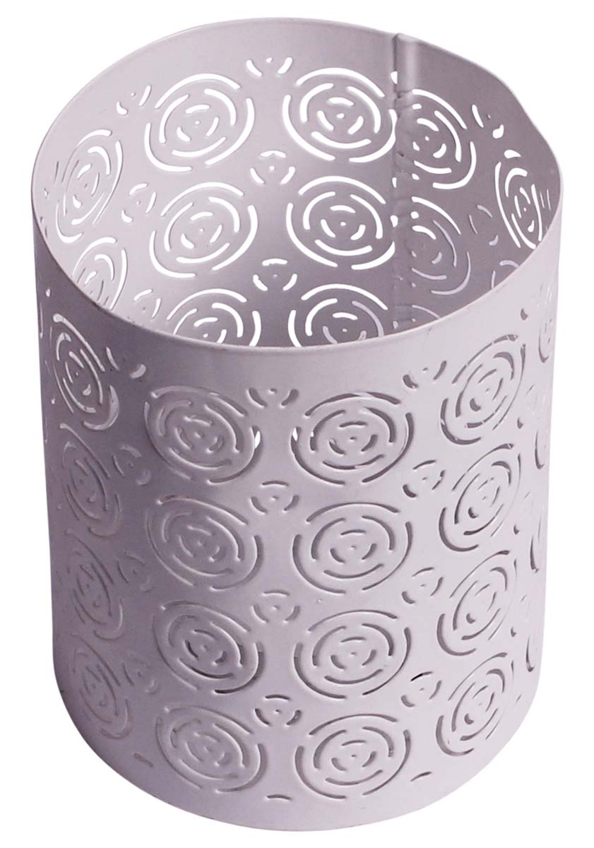 Round-Shaped Tea-Light Candle Holder - Cast in Iron - Hand-Painted in White - Symmetric Cut-Out Patterning - Metal Votive Candle Stands - Party Decorations - Gifts from India - Buy in Bulk Wholesale